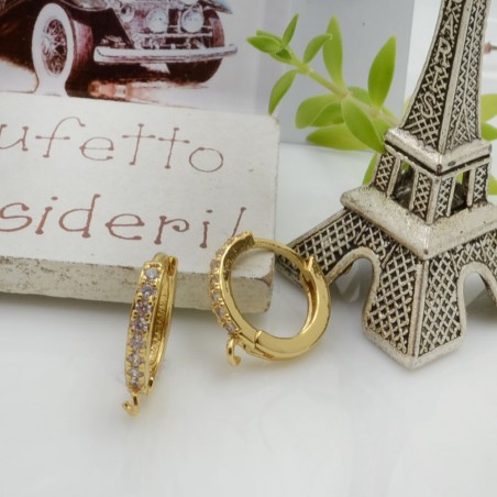 Orecchini cerchietti tondi in ottone oro giallo con zirconi trasparenti 14mm 1 paio | GDO