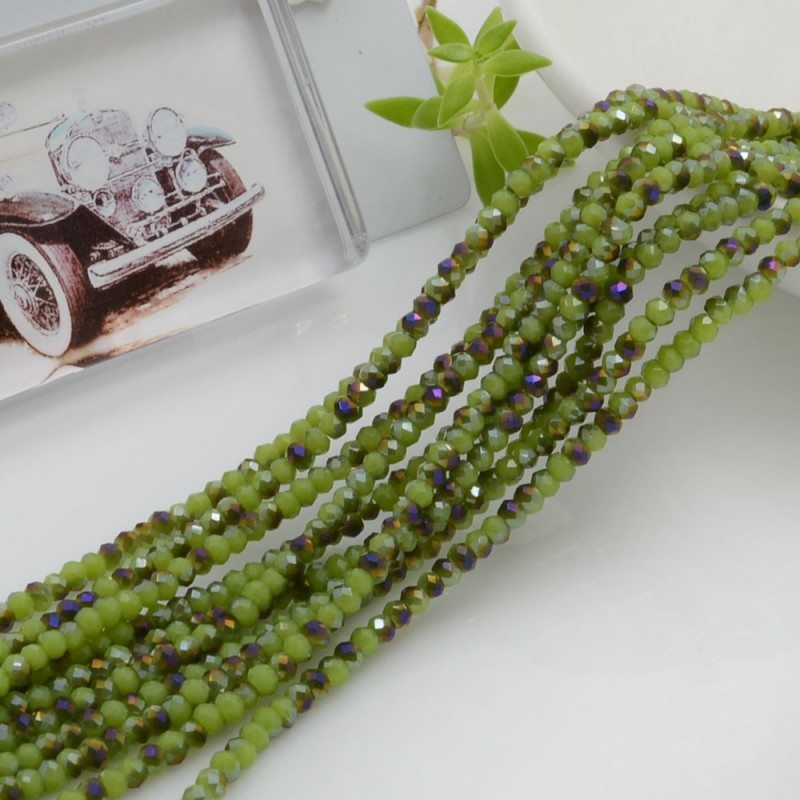 filo di cristalli sfaccettati cipollotti rondelle Verde cammello AB 1.5 x 2.5 mm circa 180 pz  GDO Gioie d'Oriente