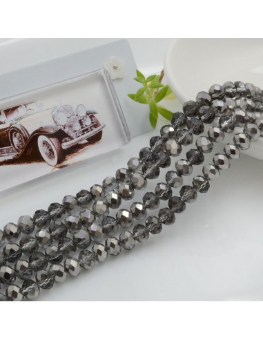 Filo di Mezzi Cristalli Fumè Argento Rondelle Cipollotti 4x6mm Sfaccettati Briolette circa 90pz GDO | Gioie d'Oriente
