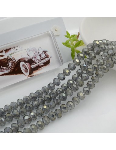 Filo di Mezzi Cristalli Fumè AB Rondelle Cipollotti 4x6mm Sfaccettati Briolette circa 90pz GDO | Gioie d'Oriente