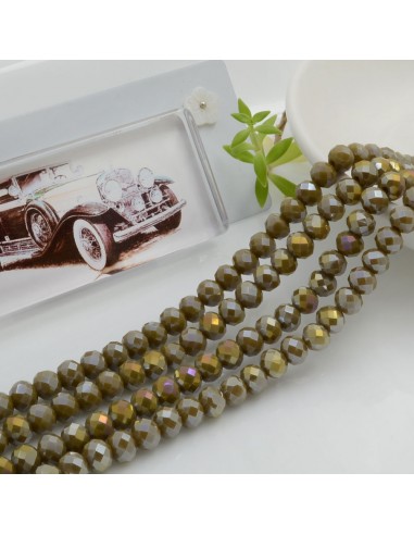 Filo di Mezzi Cristalli Verde Cammello Rondelle Cipollotti 4x6mm Sfaccettati Briolette circa 90pz GDO | Gioie d'Oriente
