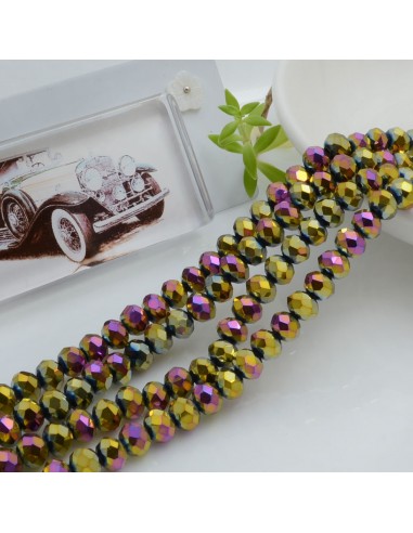 Filo di Mezzi Cristalli Arcobaleno Metallic Rondelle Cipollotti 4x6mm Sfaccettati Briolette circa 90pz GDO | Gioie d'Oriente