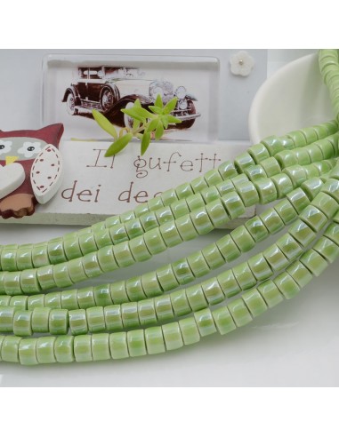 Filo perle rondella in ceramica colore verde chiaro 4x6mm 80pz GDO