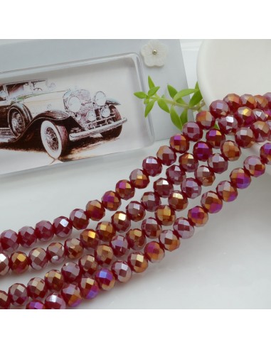 Filo di Mezzi Cristalli Bordeaux AB Rondelle Cipollotti 4x6mm Sfaccettati Briolette circa 90pz GDO | Gioie d'Oriente
