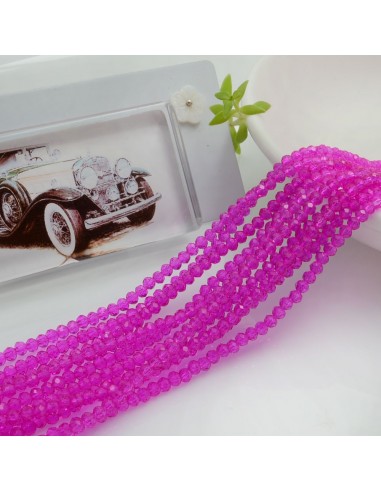 Filo di Mezzi Cristalli Fucsia Rondelle 2x3mm Sfaccettati Briolette 200pz GDO | Gioie d'Oriente