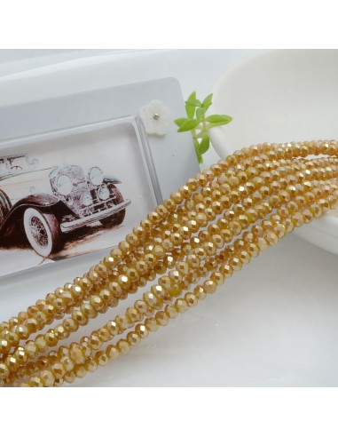 Filo di Mezzi Cristalli Color Oro Chiaro AB Rondelle 2x3mm Sfaccettati Briolette 200pz GDO | Gioie d'Oriente
