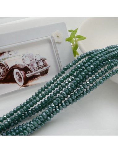 Filo di Mezzi Cristalli Verde Tiffany Scuro AB Rondelle 2x3mm Sfaccettati Briolette 200pz GDO | Gioie d'Oriente