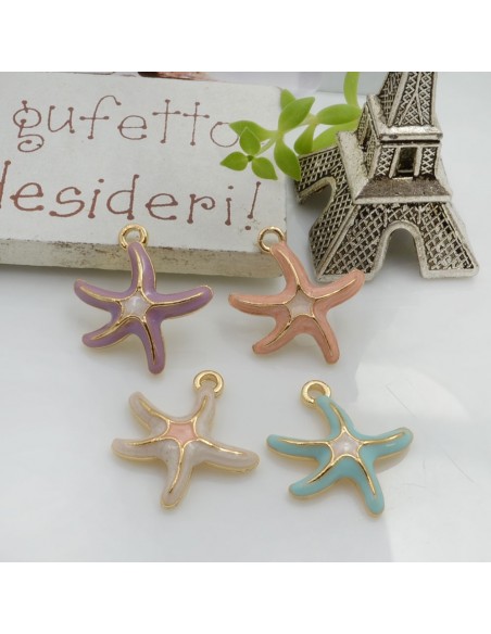 Ciondolo Charms Stella Marina smaltata 19 x 17.5 mm 2 pz base oro in ottone per le tue creazioni!!