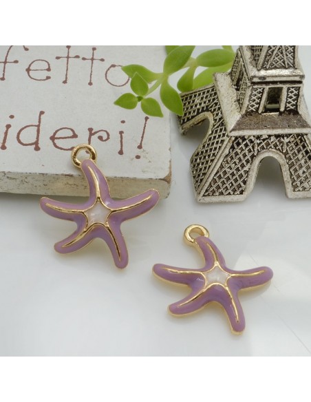 Ciondolo Charms Stella Marina smaltata 19 x 17.5 mm 2 pz base oro in ottone per le tue creazioni!!