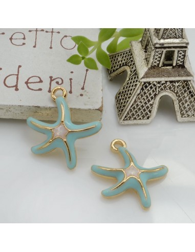 Ciondolo Charms Stella Marina smaltata 19 x 17.5 mm 2 pz base oro in ottone per le tue creazioni!!