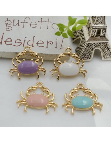 Ciondolo Charms Granchio smaltato 18 x 20 mm 2 pz base oro in ottone per le tue creazioni!!