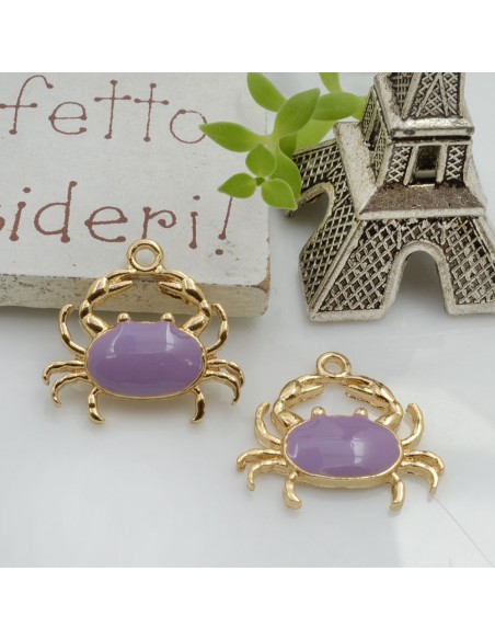 Ciondolo charm Granchio smaltato in ottone base oro 18 x 20 mm 2pz Gioie d'Oriente