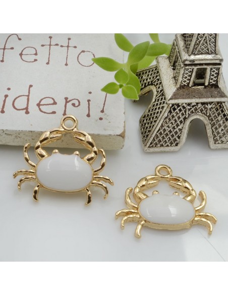 Ciondolo charm Granchio smaltato in ottone base oro 18 x 20 mm 2pz Gioie d'Oriente
