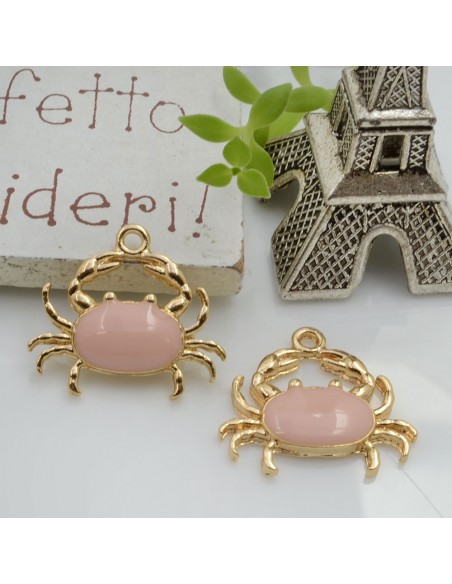 Ciondolo charm Granchio smaltato in ottone base oro 18 x 20 mm 2pz Gioie d'Oriente