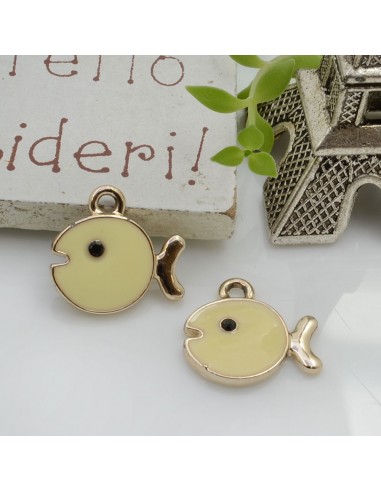 Ciondolo Charms Pesce smaltato 12 x 15 mm 2 pz base oro in ottone per le tue creazioni!!