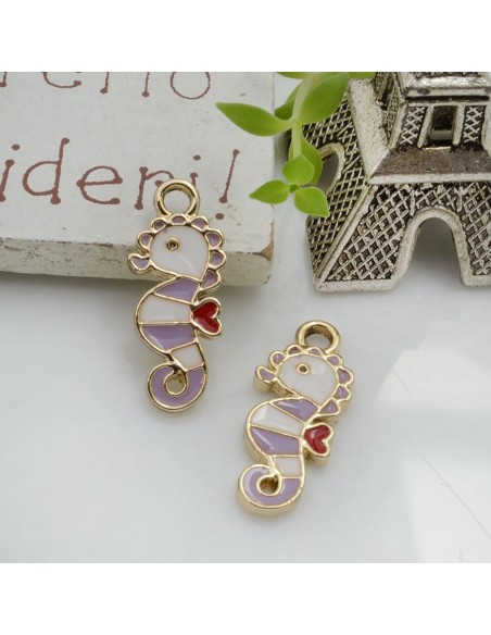 Ciondolo Charms Cavalluccio Marino smaltato 21 x 9 mm 2 pz base oro in ottone per le tue creazioni!!