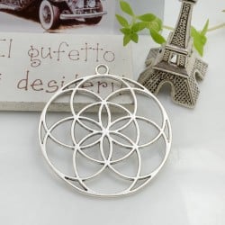 Ciondolo Fiore della vita rotondo in lega di metallo argento 48x44 mm 1pz Gioie d'Oriente
