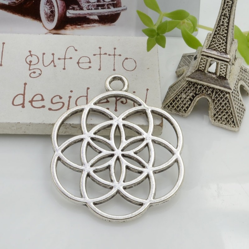 Ciondolo Fiore della vita in lega di metallo argento 41.5x34 mm 1pz Gioie d'Oriente
