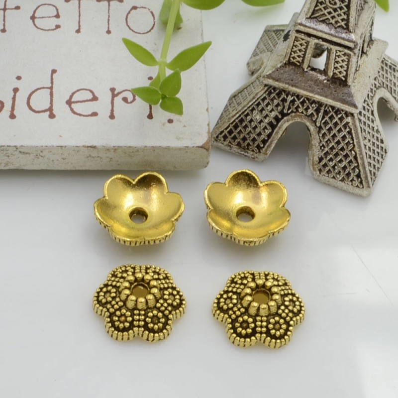 Copri perla a coppetta fiore in metallo 11mm 14pz Gioie d'Oriente