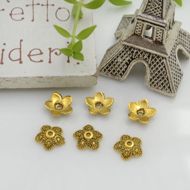 Copri perla con fantasia fiore a coppette 8 mm 40 pz in metallo colore oro antico per le tue creazioni!!!