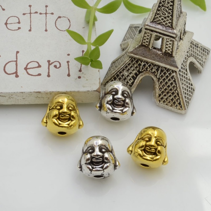 Distanziatori Perline viso buddha 10 mm 3 pz in metallo per bigiotteria per le tue creazioni!