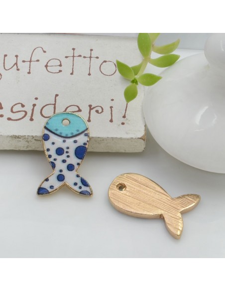 Ciondolo Charms Pesciolino smaltato colorato 18 x 12 mm 1 pz base oro in ottone per le tue creazioni!!