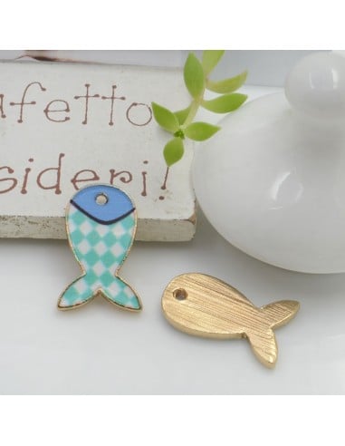 Ciondolo Charms Pesciolino smaltato colorato 18 x 12 mm 1 pz base oro in ottone per le tue creazioni!!