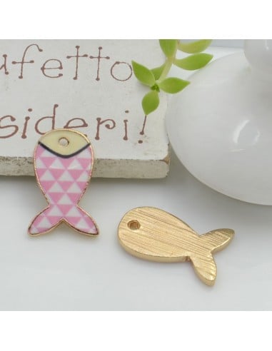 Ciondolo Charms Pesciolino smaltato colorato 18 x 12 mm 1 pz base oro in ottone per le tue creazioni!!