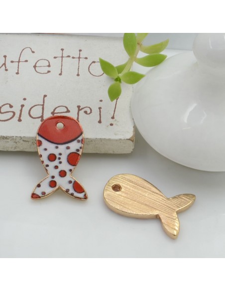 Ciondolo Charms Pesciolino smaltato colorato 18 x 12 mm 1 pz base oro in ottone per le tue creazioni!!