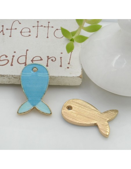 Ciondolo Charms Pesciolino smaltato colorato 18 x 12 mm 1 pz base oro in ottone per le tue creazioni!!