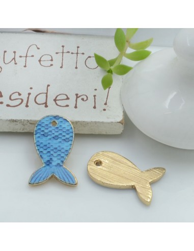 Ciondolo Charms Pesciolino smaltato colorato 18 x 12 mm 1 pz base oro in ottone per le tue creazioni!!