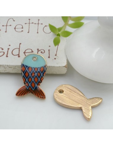 Ciondolo Charms Pesciolino smaltato colorato 18 x 12 mm 1 pz base oro in ottone per le tue creazioni!!