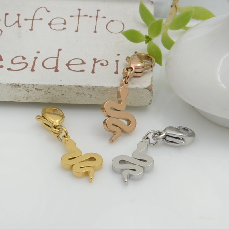 Charms Ciondolo Serpente con moschettone 9 mm in acciaio 14 x 8 mm 1 pz per le tue creazioni!!