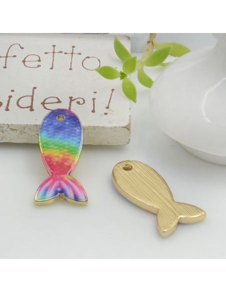 Ciondolo Charms Pesciolino smaltato colorato 21 x 10 mm 1 pz base oro in ottone per le tue creazioni!!