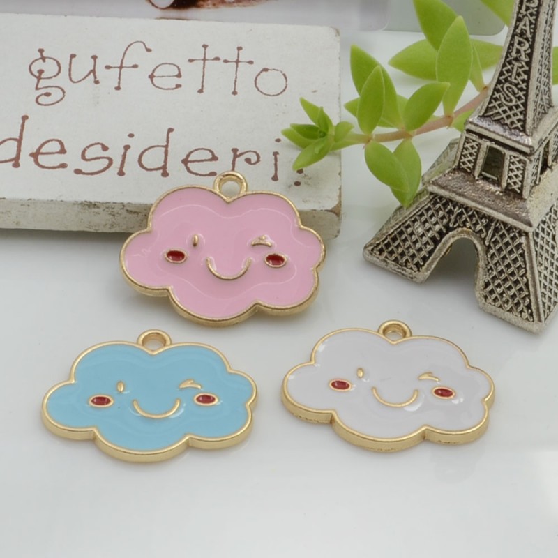 Ciondolo Charms nuvola con smile 18 x 23 mm 1 pz base oro in ottone per le tue creazioni!!