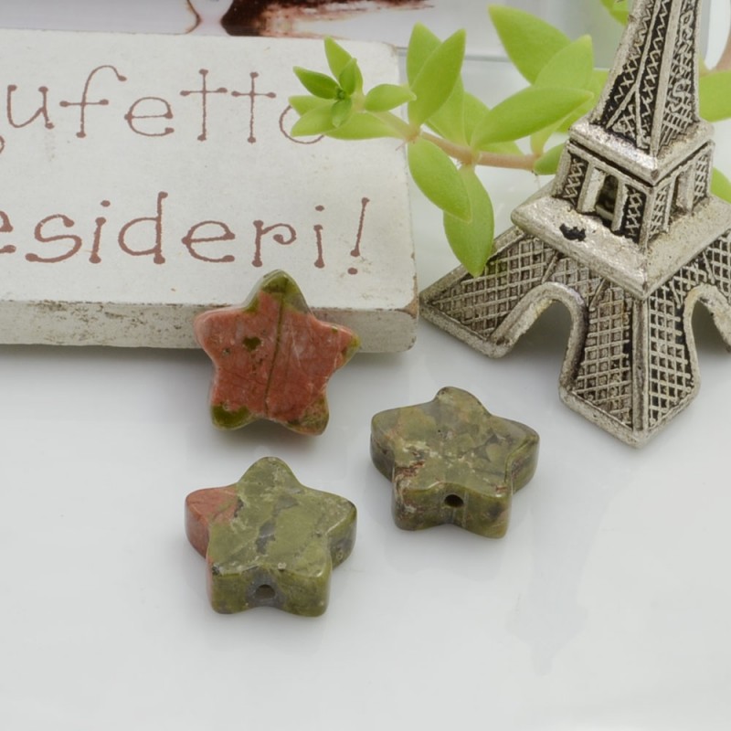 Pietre dure unakite a forma di stella con foro passante 12 mm 1 pz
