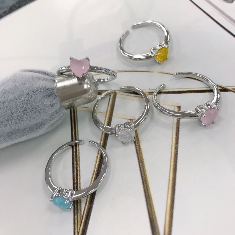 Anello con zircone a forma di cuore regolabile vari colori base argento elegante da donna!!