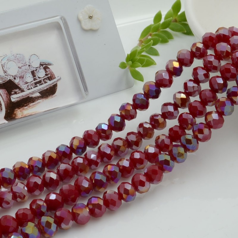 Filo di Mezzi Cristalli Bordeaux AB Rondelle Cipollotti 4x6mm Sfaccettati Briolette circa 90pz GDO | Gioie d'Oriente