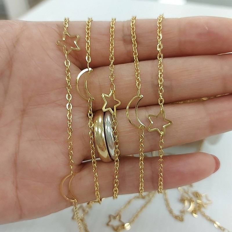 Catena ovalina con stella e luna ogni 4 cm in acciaio colore oro per creazioni fai da te!!
