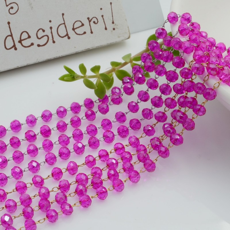 Catena rosario con cristalli 3 mm 50 CM  in acciaio colore fuscia per le tue creazioni!!!