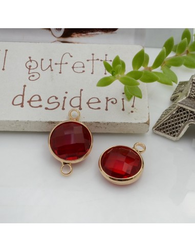 Ciondolo connettore tondo di Cristalli colore Rosso Scuro con Base Oro 1pz | GDO