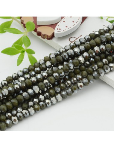 Filo mezzo cristallo Rondelle Cipollotti verde oliva scuro  3x4 mm briolette 125 a 145pz per le tue creazioni GDO