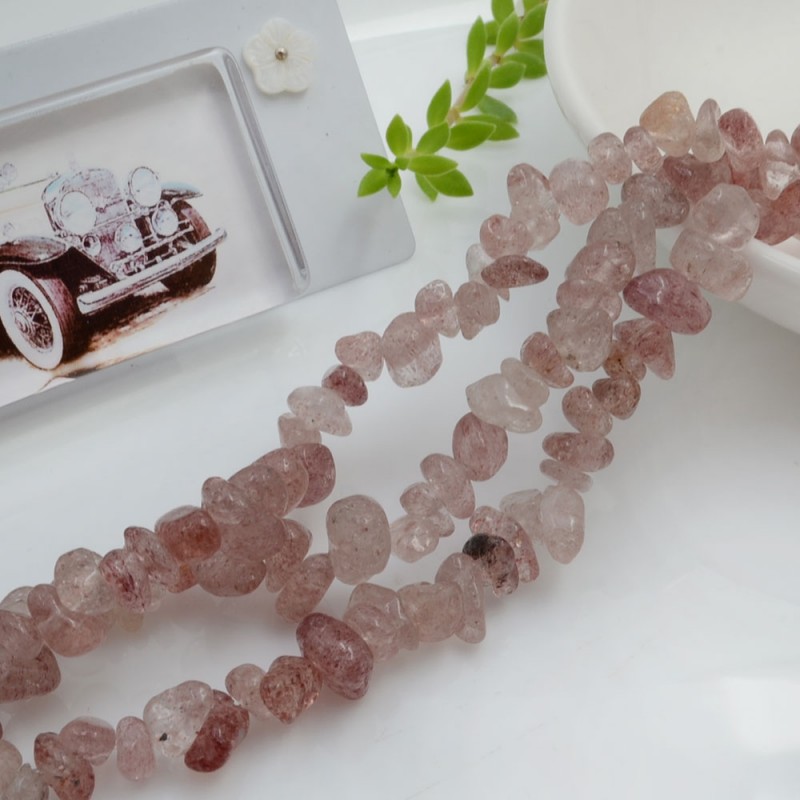 Perline in pietra chips 5 x 9 mm Quarzo fragola rossa Sassolini per bigiotteria circa 200pz filo 90cm