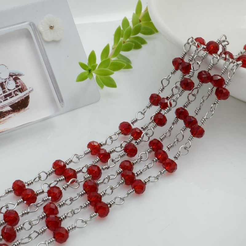 Catena rosario in acciaio concatenata con cristalli 4 mm colore bordeaux 50 cm per le tue creazioni!!