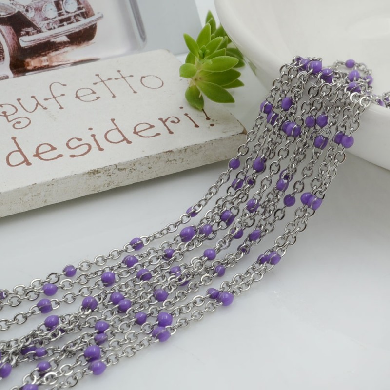 Catena in acciaio con palline smaltate colore viola base argento 1mt | GDO