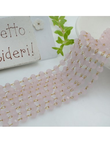 Catena rosario con cristalli 3 x 4 mm 50 CM base oro in acciaio colore giada rosa per le tue creazioni!!!