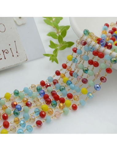 Catena rosario con cristalli 2.5 x 3.5 mm 50 CM base oro in acciaio colore mix per le tue creazioni!!