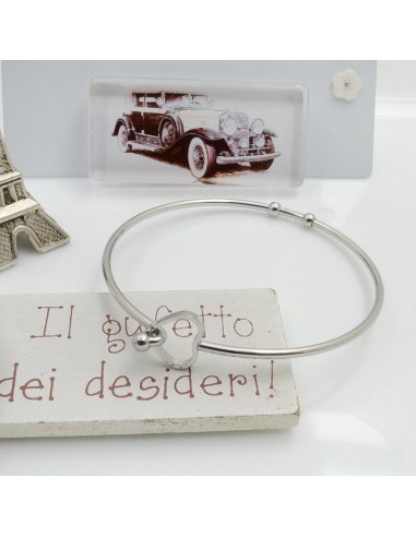 Bracciale Rigido Cerchio Filo Tondo 2mm con Cuore 12mm in Acciaio |GDO