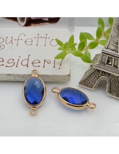 Connettore ovale di Cristallo colore Blu con Base Oro 22x11mm 1pz | GDO