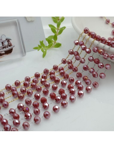 Catena rosario con cristalli 3 x 4 mm 50 CM in acciaio colore bordeaux AB per le tue creazioni!!